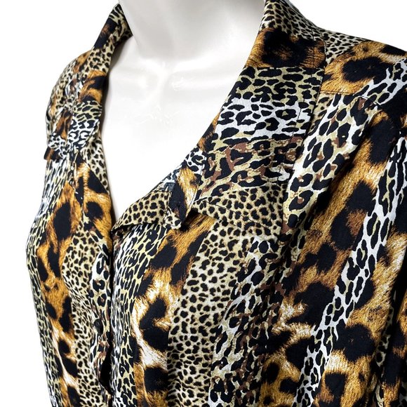 Womens Animal Print Button Down Blouse Fred David Pluse Size 2X Shirt u - Picture 4 of 11